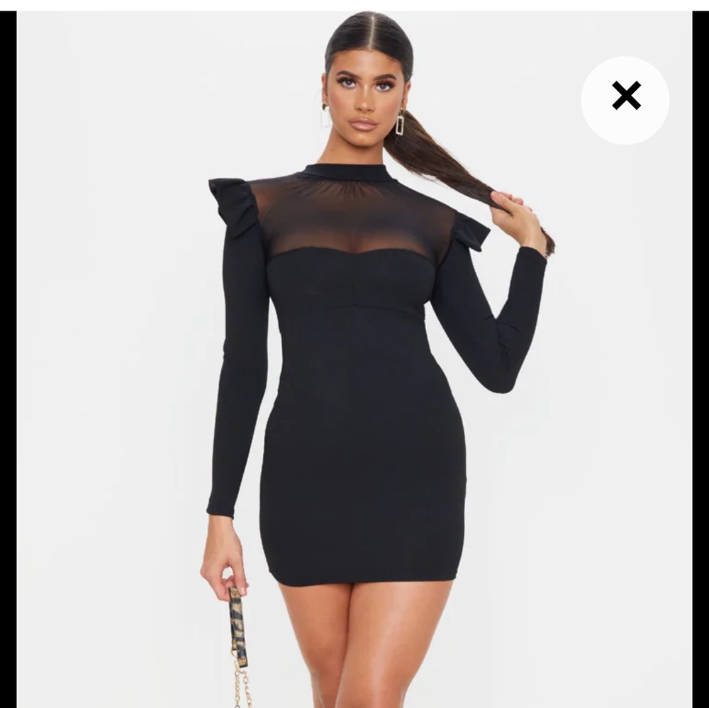 Frill Shoulder Mesh Insert Long Sleeve Bodyc